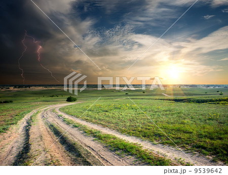 Storm over the road in field 9539642