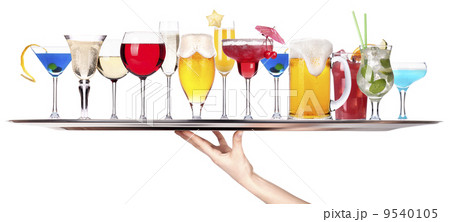 different alcohol drinks on a tray 9540105