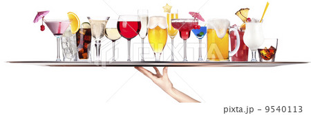 different alcohol drinks on a tray 9540113