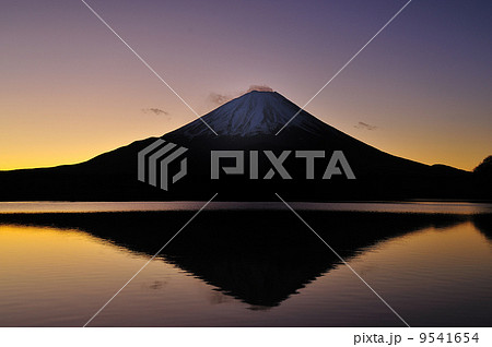 精進湖から朝陽に色ずく富士山を見る 精進湖から朝陽に色ずく富士山を見る 9541654