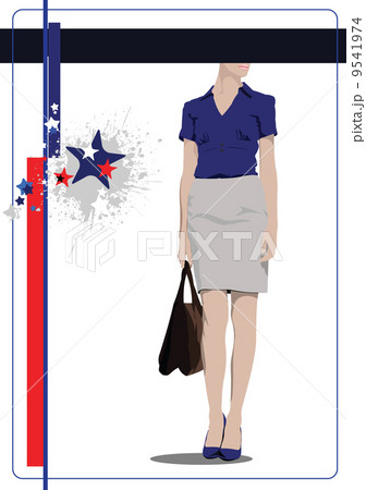 Cute shopping lady poster. Vector colored illustration 9541974