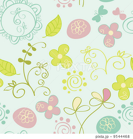 Seamless pattern with flowers and butterfly. Cute seamless. 9544468