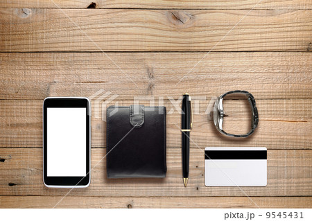 Personal accessories on wooden background 9545431