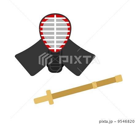 剣道の面と竹刀のイラスト素材