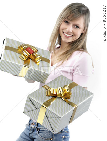 young blond girl with present 9556217
