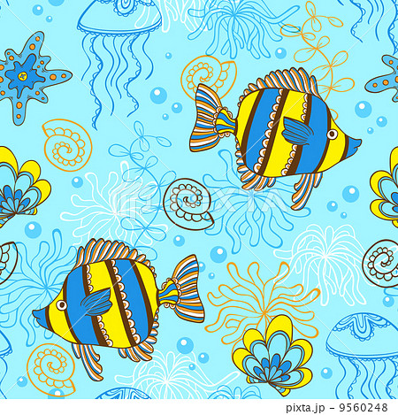 Pattern with fishes and shells Pattern with fishes and shells 9560248