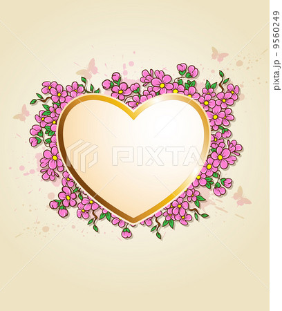 Card with heart and pink flowers Card with heart and pink flowers 9560249