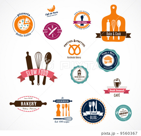 Collection of vintage bakery and cafe labels  9560367