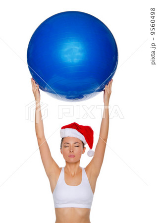 Asian girl with blue ball above his head 9560498