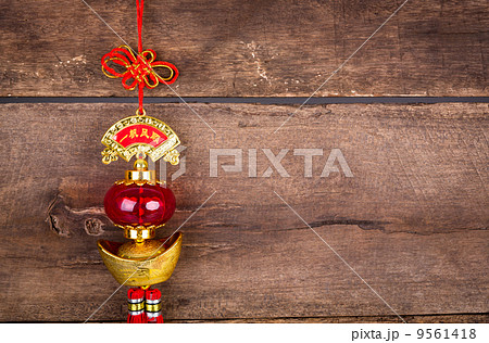 Chinese New Year decoration on wood wall Chinese New Year decoration on wood wall 9561418