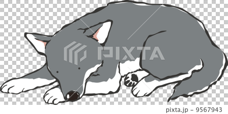 寝る黒犬のイラスト素材