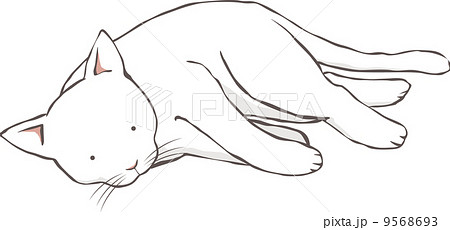 寝る白猫のイラスト素材