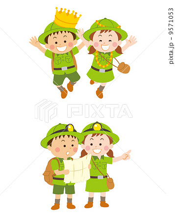 子供探検隊b 05 緑 のイラスト素材