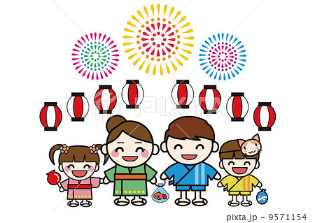 家族で夏祭りのイラスト 9571154