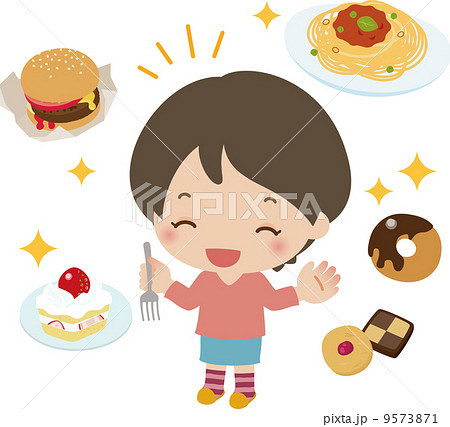 高カロリー食が好きな女性のイラスト素材