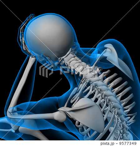 3d render white skeleton of a sitting  9577349