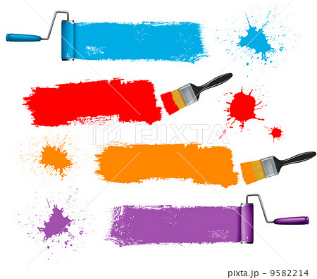 Paint brush and paint roller and paint banners. Vector illustrat 9582214