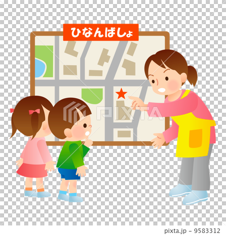 子供たちに避難場所を教える先生のイラスト素材 9583312 Pixta