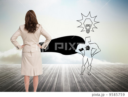 Composite image of businesswoman standing back to camera 9585759