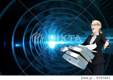 Composite image of businesswoman dropping many folders Composite image of businesswoman dropping many folders 9585862