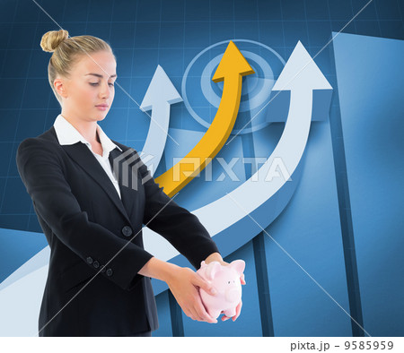 Composite image of businesswoman holding piggy bank Composite image of businesswoman holding piggy bank 9585959