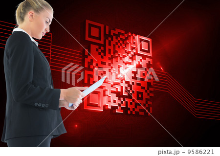 Composite image of businesswoman holding tablet 9586221