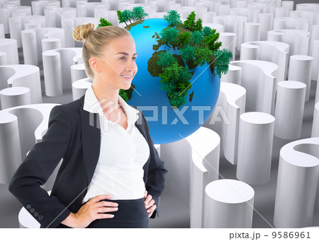 Composite image of businesswoman standing with hands on hips Composite image of businesswoman standing with hands on hips 9586961