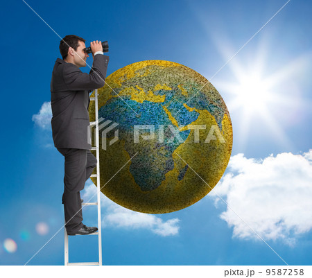 Composite image of businessman standing on ladder Composite image of businessman standing on ladder 9587258