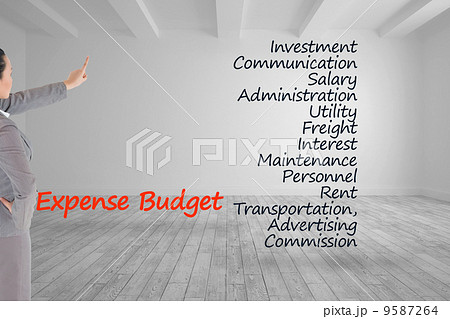 Composite image of asian businesswoman pointing 9587264