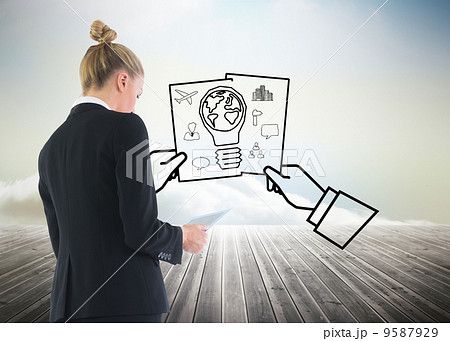 Composite image of businesswoman holding tablet Composite image of businesswoman holding tablet 9587929