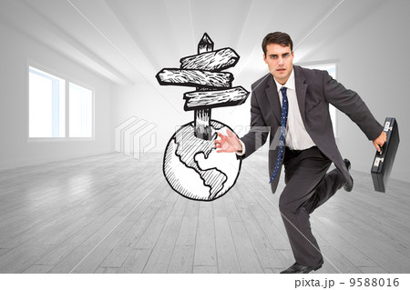 Composite image of stern businessman in a hury 9588016