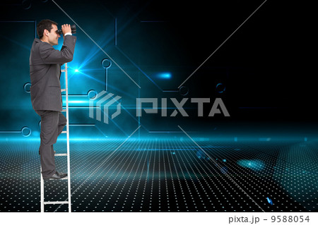 Composite image of businessman standing on ladder Composite image of businessman standing on ladder 9588054