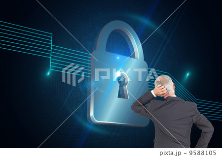 Composite image of rear view of doubtful mature businessman 9588105