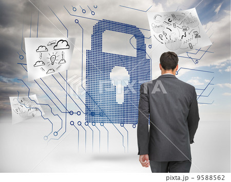 Composite image of young businessman walking away from camera Composite image of young businessman walking away from camera 9588562