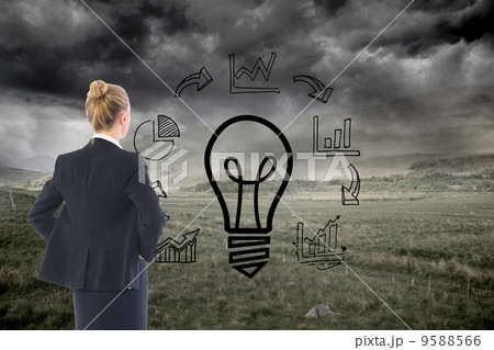 Composite image of businesswoman standing with hands on hips Composite image of businesswoman standing with hands on hips 9588566