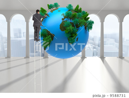 Composite image of businessman standing on ladder Composite image of businessman standing on ladder 9588731
