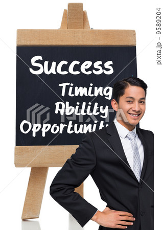 Composite image of smiling asian businessman pointing Composite image of smiling asian businessman pointing 9589204