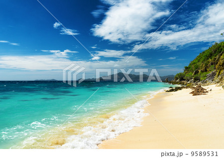 White sand beach. Malcapuya island, Philippines 9589531