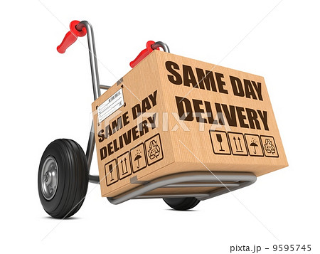 Same Day Delivery - Cardboard Box on Hand Truck. 9595745