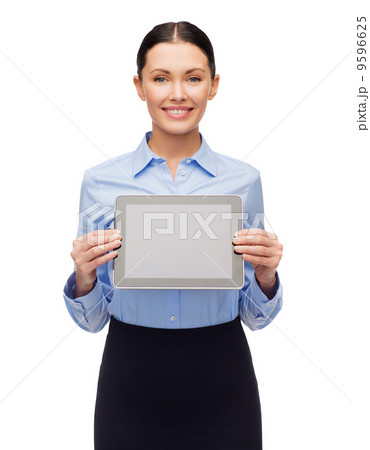 smiling businesswoman with blank tablet screen smiling businesswoman with blank tablet screen 9596625