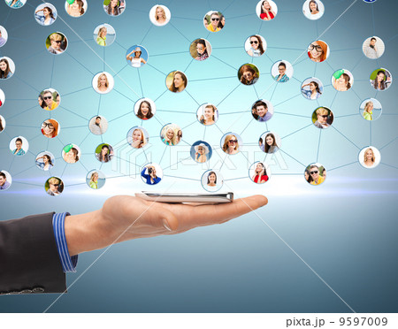 man hand with smartphone and social network 9597009