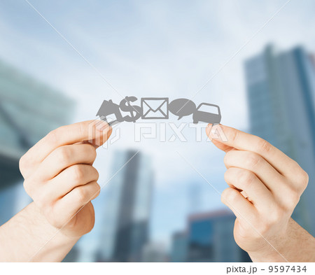 man hands showing paper symbols 9597434