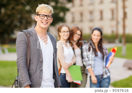 teenage boy with classmates on the back 9597616