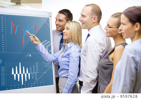 business team with forex chart on flip board 9597628