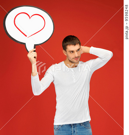 pensive man with text bubble and heart in it pensive man with text bubble and heart in it 9598248
