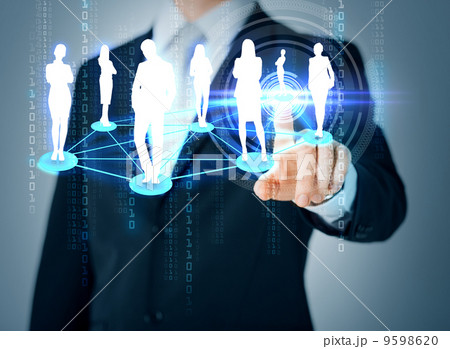 man hand pointing at social or business network man hand pointing at social or business network 9598620