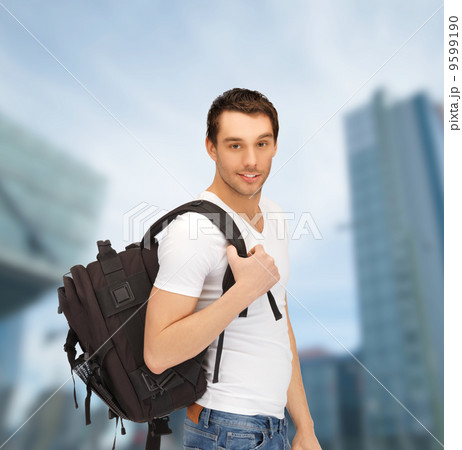 travelling student with backpack outdoor travelling student with backpack outdoor 9599190