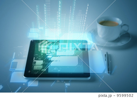 tablet pc with cup of coffee tablet pc with cup of coffee 9599502