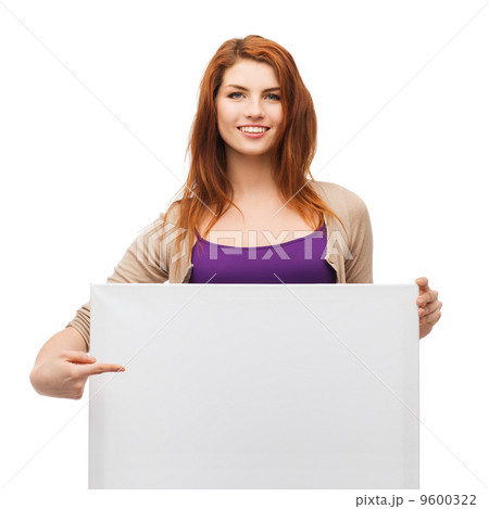 smiling young girl with blank white board 9600322