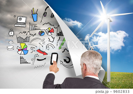 Composite image of rear view of stylish mature businessman point Composite image of rear view of stylish mature businessman point 9602833